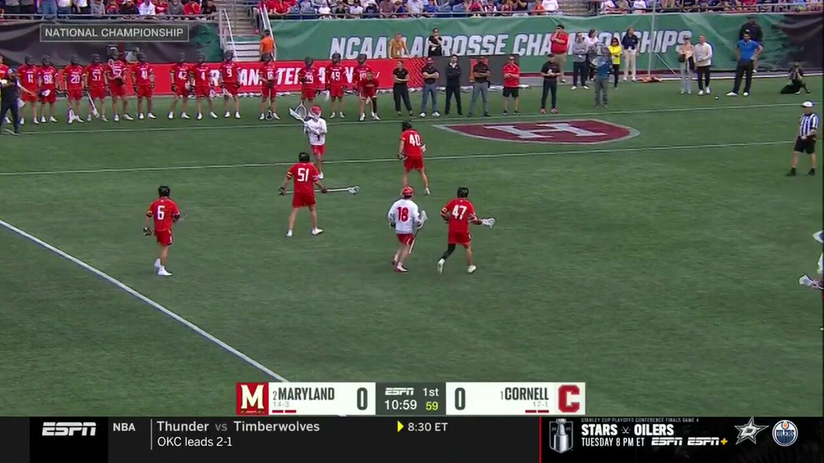 GAME ON ‼️ Ryan Waldman puts Big Red Lacrosse on the board first in the National Championship. #NCAAMLAX x 🎥 ESPN