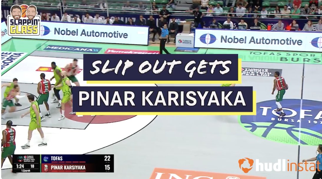 { Slip Out Gets - Pinar Karisyaka } A well-timed slip out into a "Get" handoff, utilizing the threat of a Ghost Screen or RIP Screen to free the shooter's sprint into the ball.
