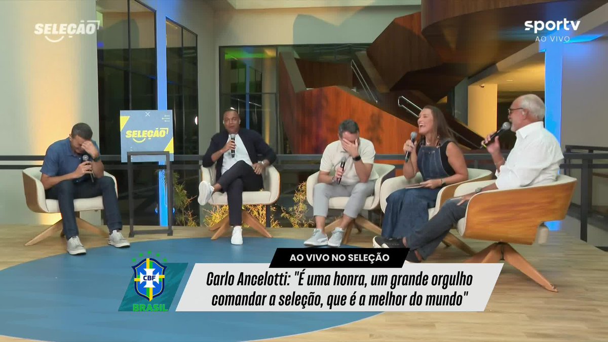 André Rizek para Denílson: "Denílson, murchou ou não murchou quando a lista foi anunciada?" Denílson: "Não, aqui nunca murcha." 🎥 sportv | ge