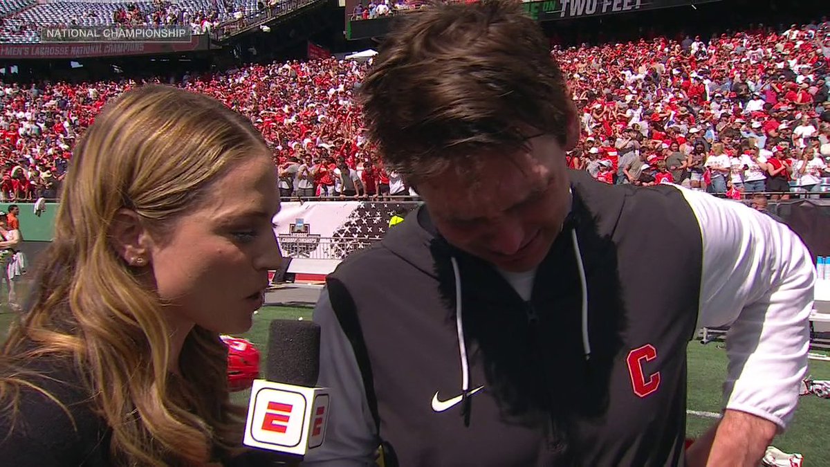 "I'm the luckiest guy in the world." Cornell men's lacrosse coach Connor Buczek teared up after the Big Red won the national championship ❤️
