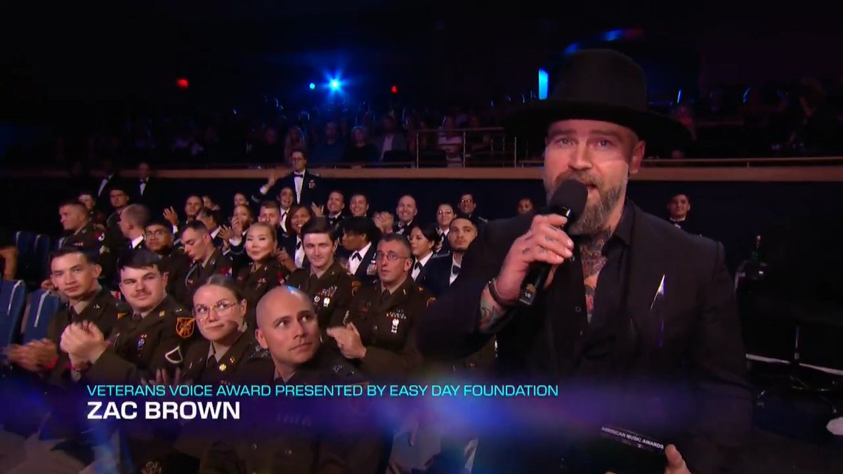 👏 Zac Brown is the recipient of the Veterans Voice Award presented by Easy Day Foundation at the #AMAs. Tonight we honor his incredible work with the Veteran community 🇺🇸 Join us at to support a variety of organizations including Zac's Camp Southern Ground.