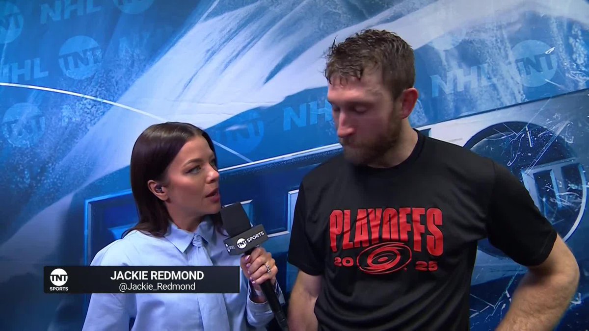 Jaccob Slavin played TEXTBOOK defense in Game 4 and gets to chat post-game with Jackie Redmond