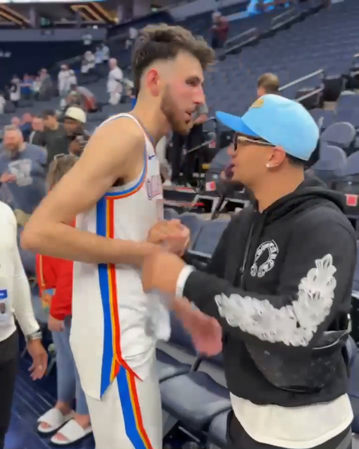 Chet Holmgren 🤝 Jalen Suggs Former high school teammates at Minnehaha Academy reunited after Game 4 in Minnesota ❤️ NBA on ESPN