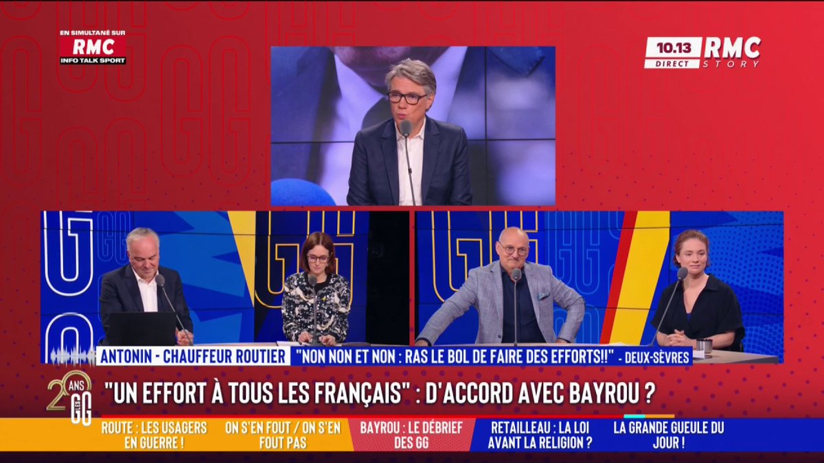 🇫🇷 Bayrou sur RMC demande « un effort » à tous les Français 📞 Antoine, chauffeur routier au 3216 : "Ah non pas du tout. J'ai 25 ans, je suis déjà ultra taxé. Y en a marre. Tous les jeunes qui veulent s'en sortir, ils vont se barrer de ce pays et tout va couler." #GGRMC