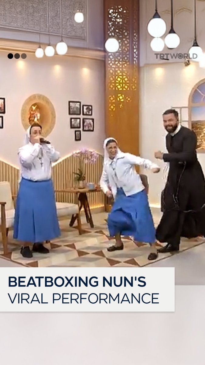 A Brazilian nun is going viral for her beatboxing performance on a Catholic TV channel, accompanied by a dancing colleague and a priest
