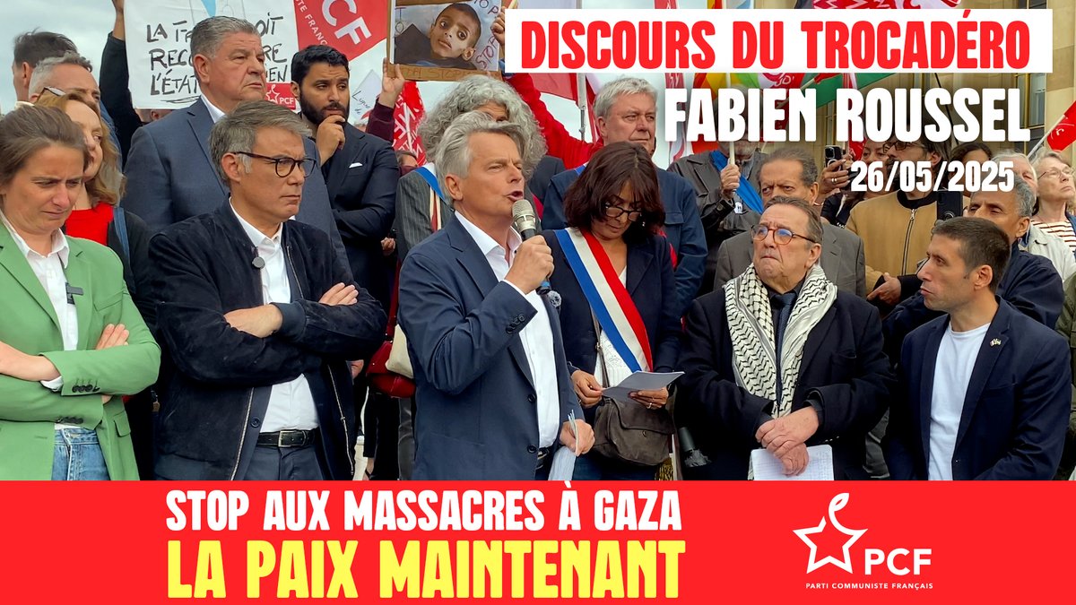 ✋ Stop aux deux poids, deux mesures diplomatiques : "Un enfant de Gaza vaut autant qu’un enfant ukrainien." Depuis le Trocadéro, Fabien Roussel appelle à un cessez-le-feu immédiat, à la reconnaissance de l’État de Palestine et à la rupture des accords commerciaux avec Israël.
