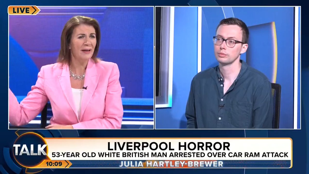 Julia Hartley-Brewer questions why Merseyside Police announced "so quickly" that the Liverpool crash driver was White, in contrast to the Southport attack. Spiked Online's Tom Slater: "The police have taken on a really low view of the public!" Julia Hartley-Brewer