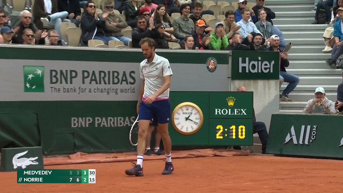 Daniil Medvedev hits an OUTRAGEOUS shot against Norrie at Roland Garros. Leave it to Daniil to hit one of the ugliest drop shots ever &amp; win the point with absurd defense. Only Meddy. 🐙