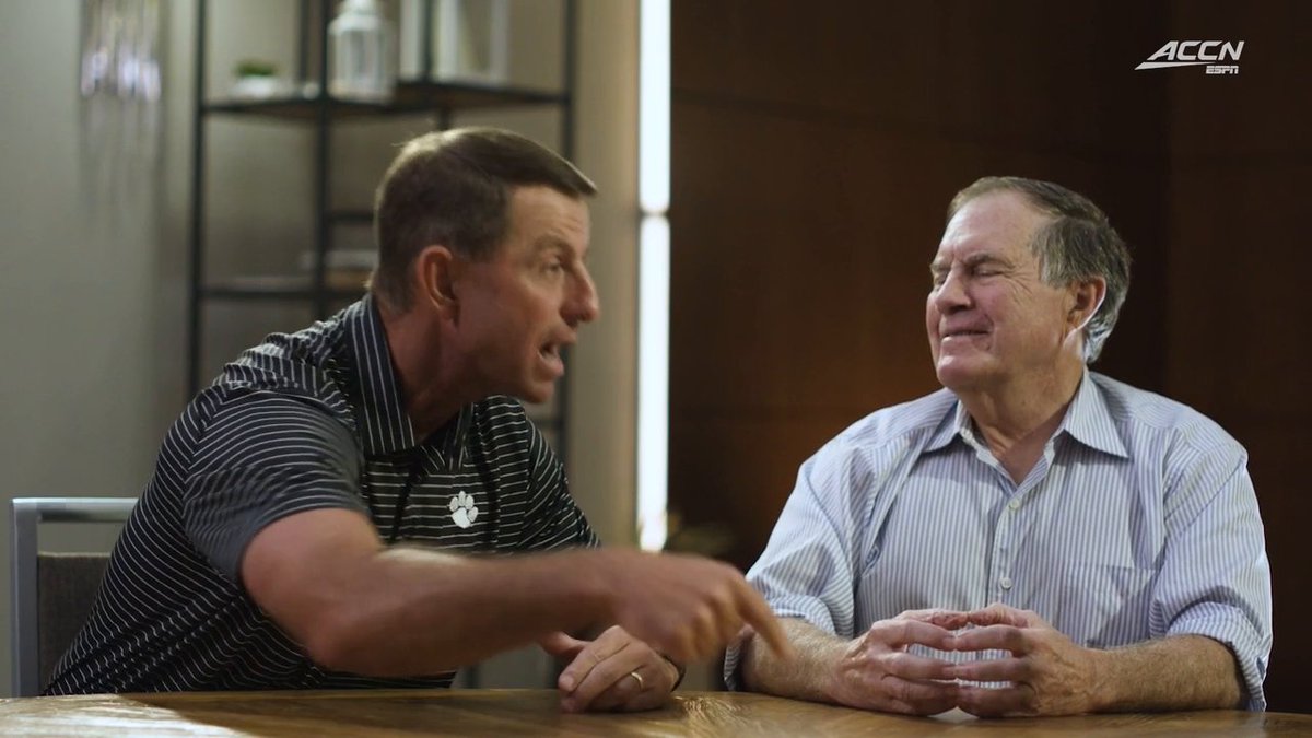 Bill Belichick has one question for Dabo Swinney: What is "BYOG?" 💪 ACC Huddle Special: Dabo Swinney &amp; Bill Belichick premieres Wednesday at 7 PM ET on ACCN 🍿