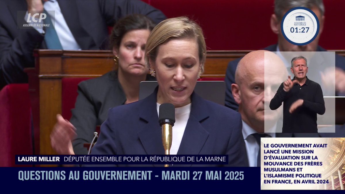 Rapport sur les Frères musulmans : "L'extrême droite, en faisant l'amalgame entre islamisme et islam, et une partie du NFP, en refusant de voir la menace en face, sont en réalité des alliés objectifs des Frères musulmans", juge Laure Miller. #DirectAN #QAG