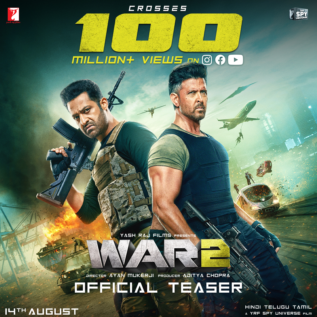 100M+ views and counting...💥 Watch #War2teaser now Hindi: Telugu: Tamil: #War2 only in theatres from 14th August. Releasing in Hindi, Telugu and Tamil.