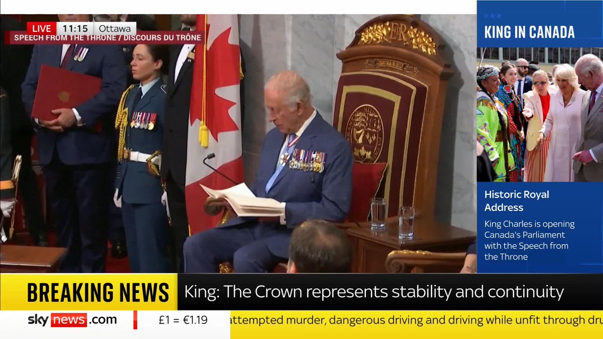 King Charles says Canada has changed “immensely” since Queen Elizabeth’s last speech, now independent and multicultural. He urged Parliament to collaborate for bold, fair action and affirmed the Crown remains a symbol of Canada. 📺 Sky 501 and YouTube
