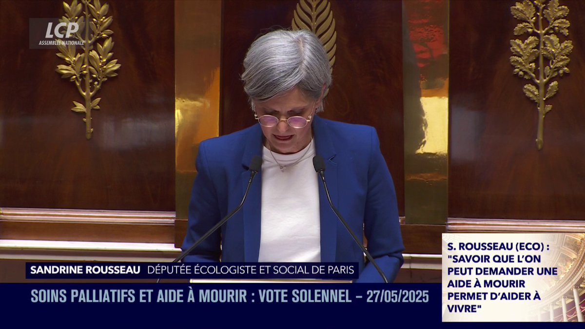 "Oui au droit aux soins palliatifs, oui à l'aide à mourir", conclut Sandrine Rousseau, très émue. #DirectAN