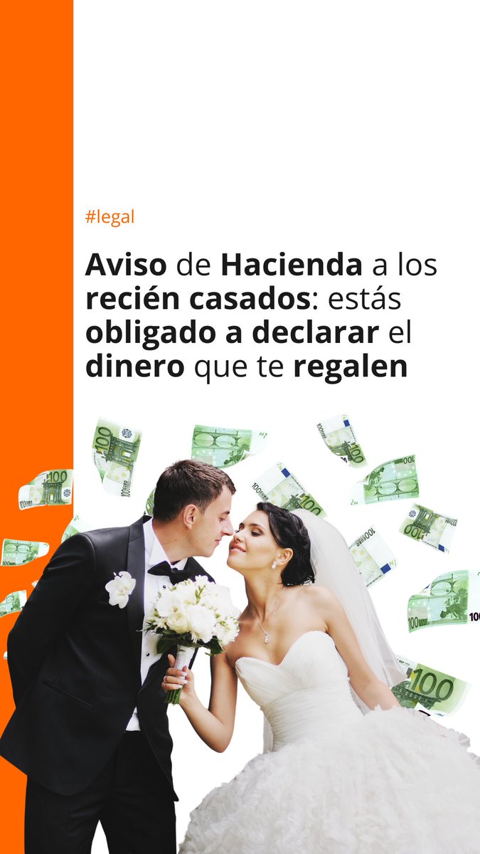 ⚠️ Aviso de Hacienda a los recién casados: si te regalan dinero en tu boda, estás obligado a declararlo por ley 😲 Hacienda considera los regalos de boda una donación y deben tributar por el Impuesto de Donaciones. 🔗 Todos los detalles aquí: