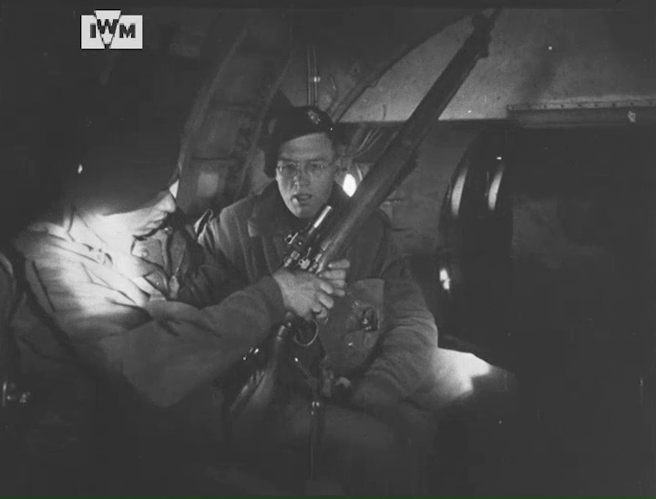 Men of the 12th Battalion The Devonshire Regiment filmed flying to the village of Hamminkeln, Germany, during Operation Varsity, 24 March 1945. Film: IWM A70 278-5