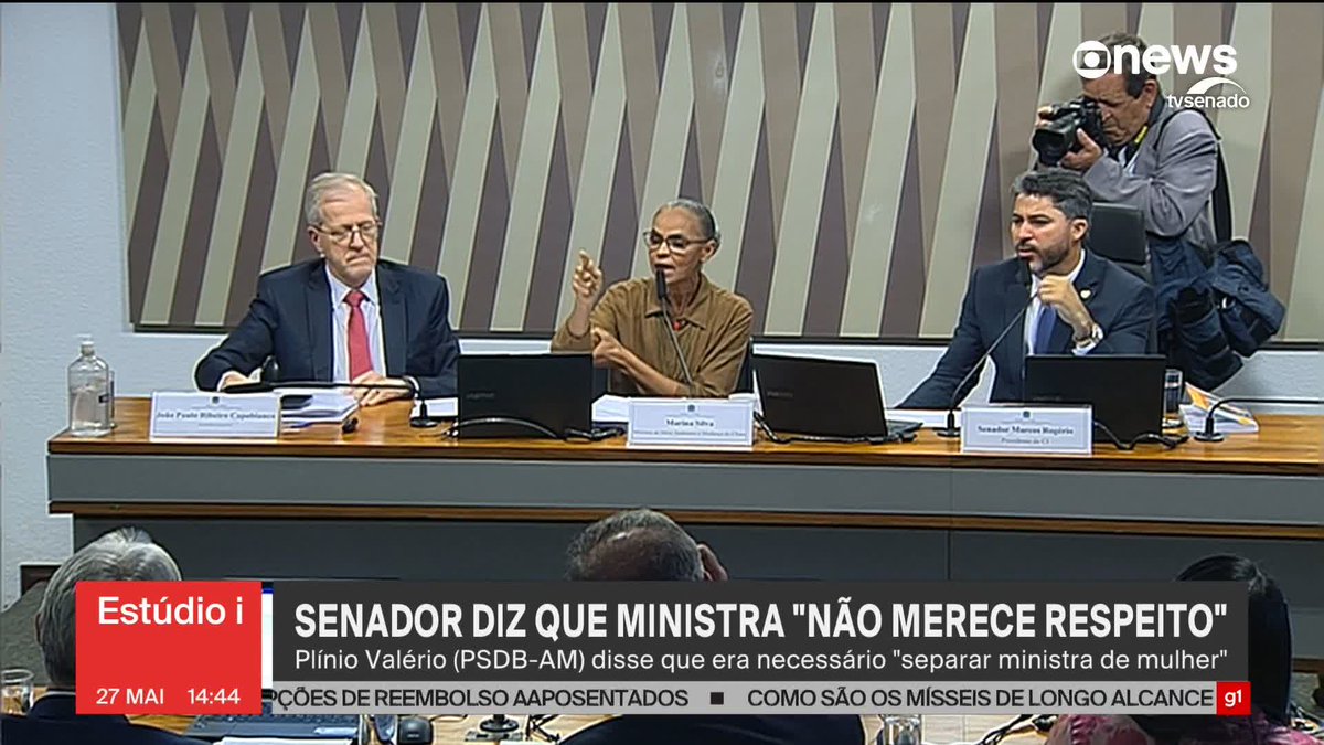 Senador Plínio Valério diz que não vai pedir desculpas a Marina Silva, após dizer que ela "não merece respeito", e ministra decide deixar comissão. ➡ Assista na #GloboNews: #Estúdioi