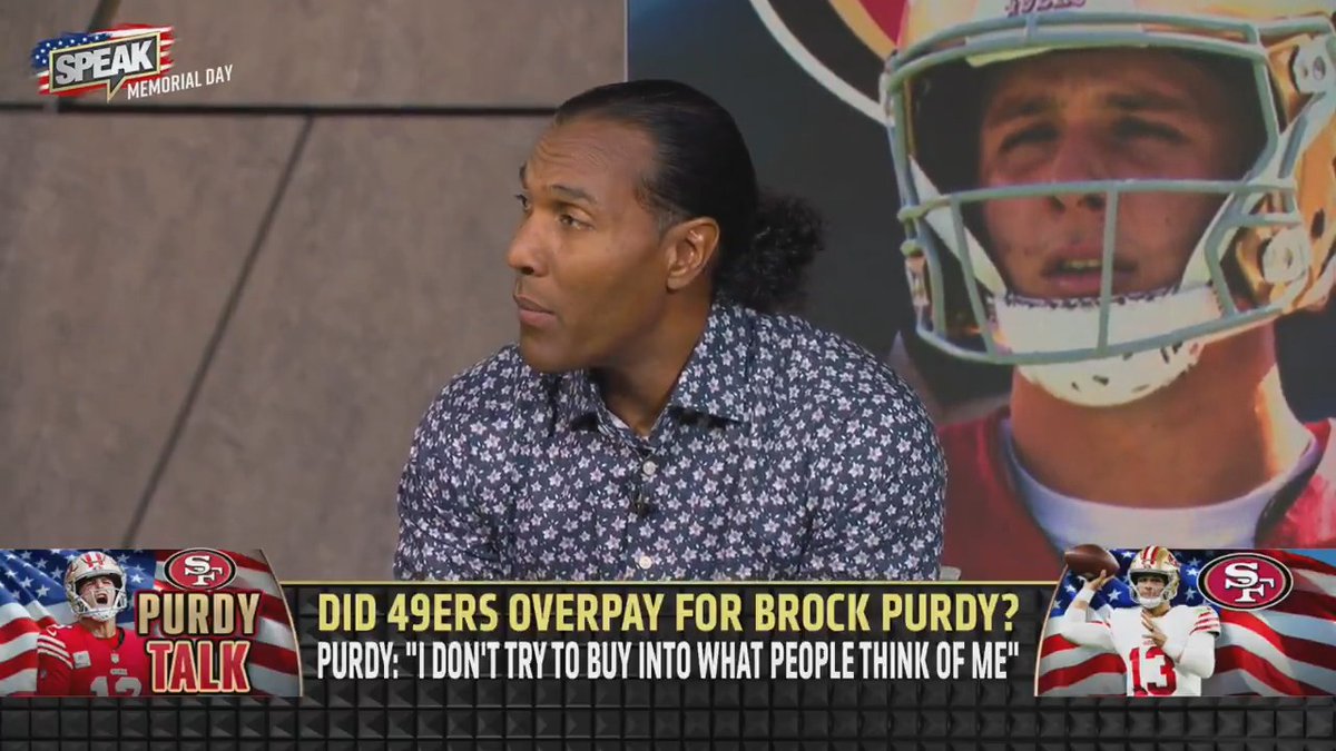 T.J. Houshmandzadeh thinks Brock Purdy is overpaid: "If Brock Purdy takes the San Francisco 49ers to the Super Bowl and they win it, then his contract is well worth it. Until he does that, he's overpaid." Via: Speak