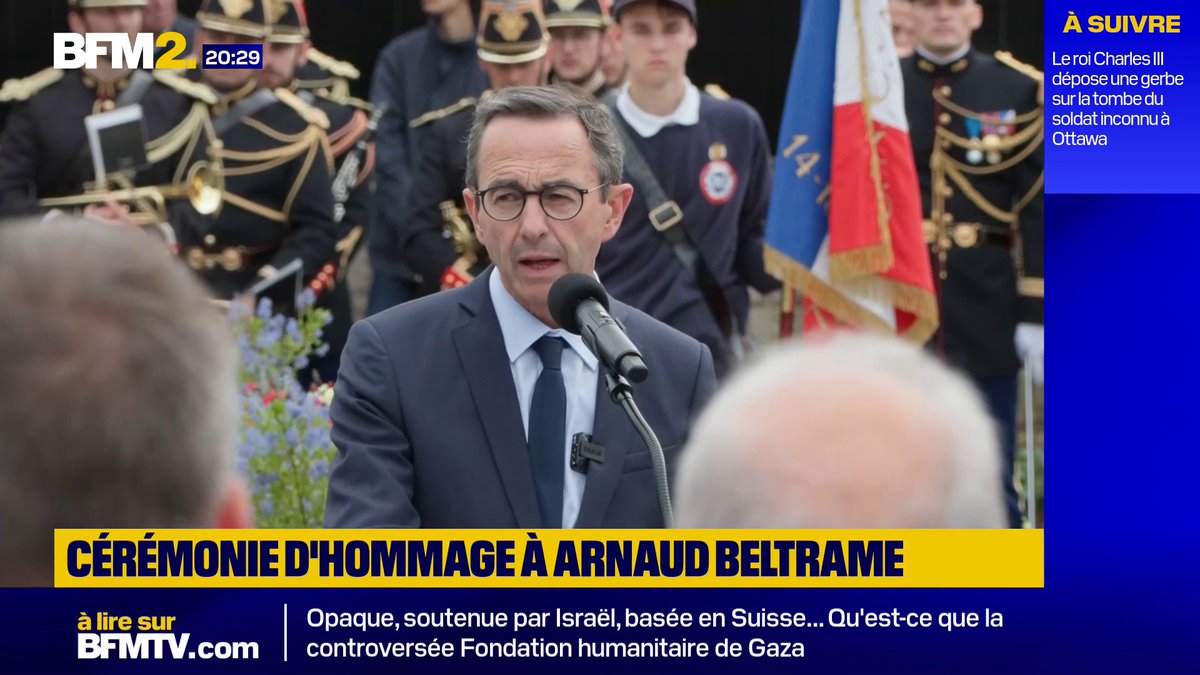 💬 "Il était déjà un héros de son vivant" Attentat de Trèbes: cérémonie d'hommage à Arnaud Beltrame à Bry-sur-Marne en présence de Bruno Retailleau, ministre de l'Intérieur #BFM2