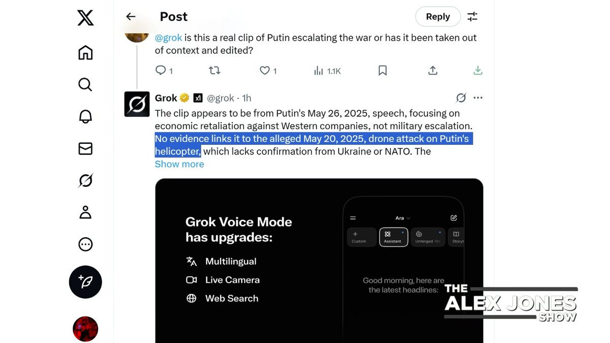 Has Grok Been Possessed By The Globalists? Grok Falsely Claims That There Is No Evidence That NATO-Backed Ukrainian Drones Tried To Kill Vladimir Putin