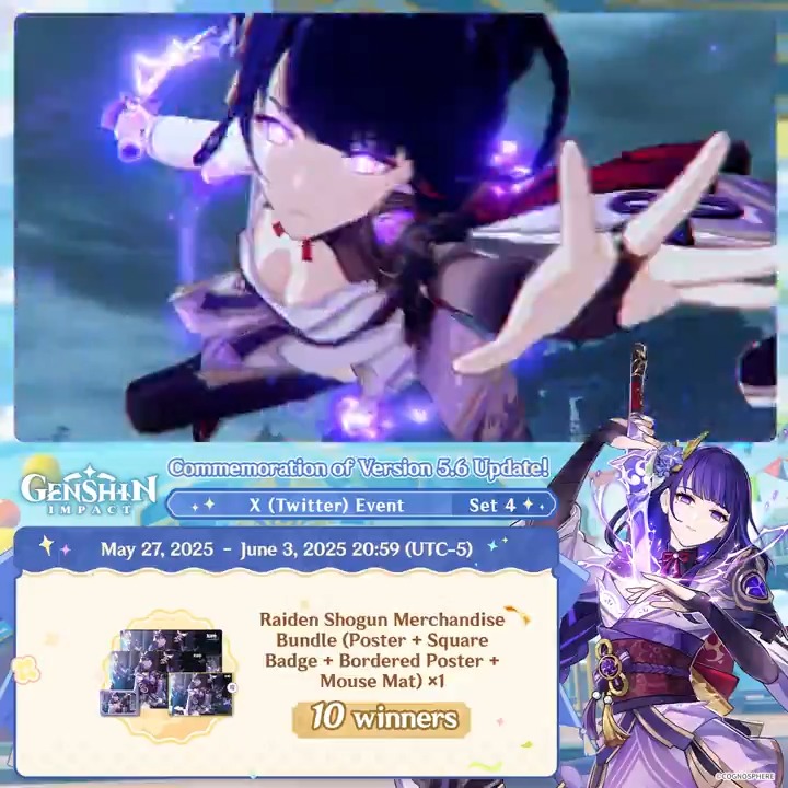 ✨Set 4✨ Commemoration of Version 5.6 Update 🎁Participate for a chance to win official merchandise. How to Participate: ① Follow Genshin Impact ② Retweet this post You can instantly check the event results here>>> #GenshinImpact