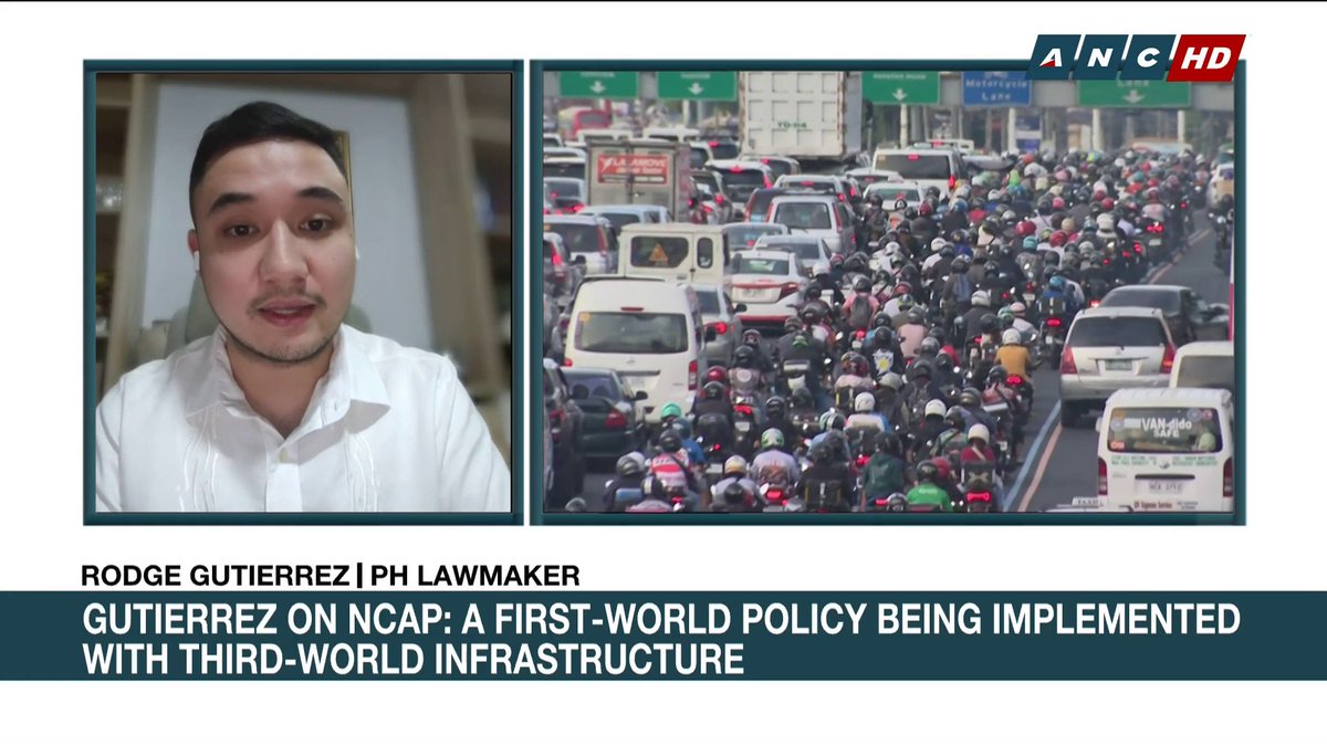 The no-contact apprehension policy is a "first-world policy being implemented with third-world infrastructure," says 1-Rider Rep. Rodge Gutierrez. He lists down issues with the policy, including unclear lane markings, and timeliness of the notice of apprehension. #ANCHeadstart