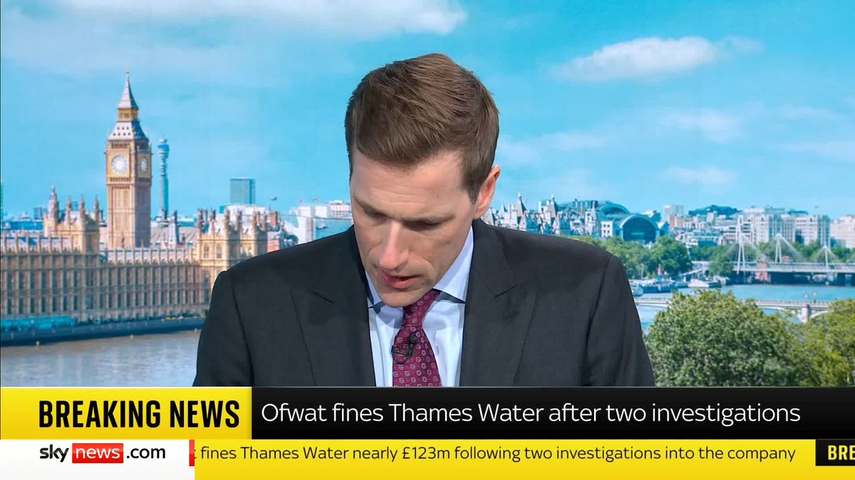 BREAKING: Water regulator Ofwat has fined Thames Water almost 123 million pounds following two investigations into the company 📺 Sky 501, Virgin 602, Freeview 233 and YouTube