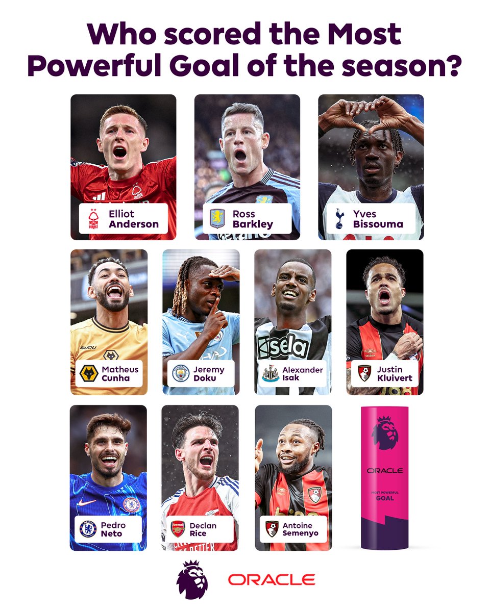 We'll soon reveal the Oracle Most Powerful Goal of the Season! 🔜 The winner will be whose shot clocked the fastest average speed 💫 Learn more ➡️