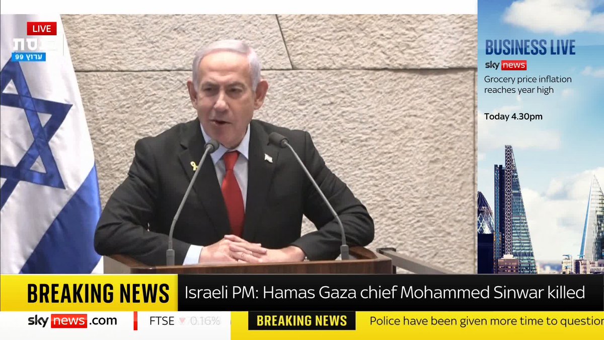BREAKING: Israeli PM Benjamin Netanyahu says the Hamas Gaza chief Mohammed Sinwar has been killed. 📺 Sky 501, Virgin 602, Freeview 233 and YouTube