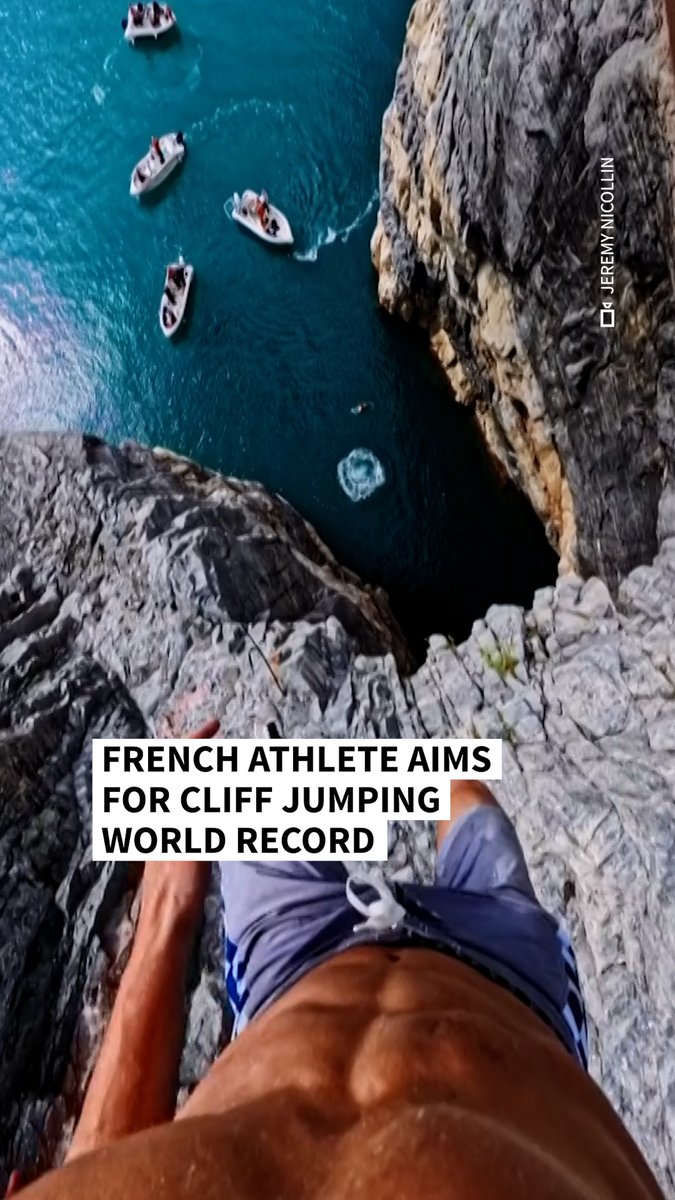 VIDEO: 🇫🇷 French athlete aims for cliff jumping world record Jeremy Nicollin, a 34-year-old professional cliff jumper, has been living off his passion by making videos of his jumps across the world. His next goal is to break the 60-metre cliff jumping world record #AFPVertical