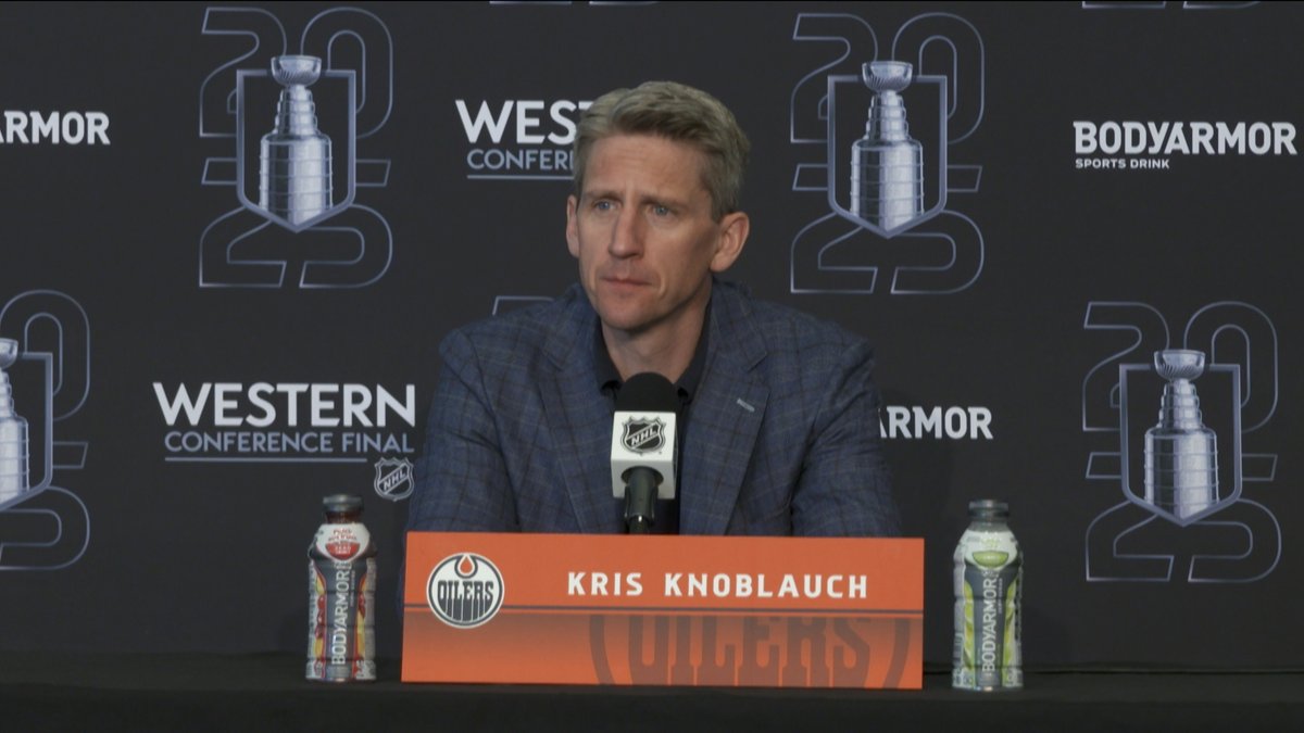Coach Knoblauch provides an update on Hyman's injury & discusses other topics ahead of today's #Oilers flight to Dallas for Game 5 of the Western Conference Final. Enterprise | #LetsGoOilers