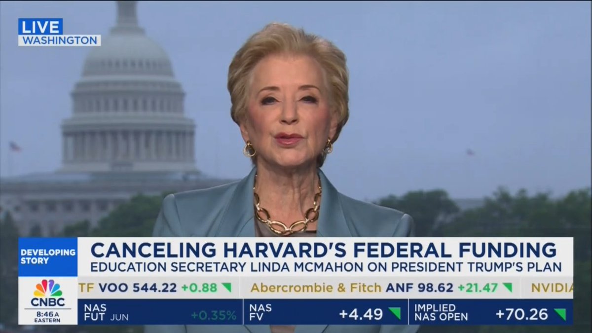 Trump Education Secretary says private universities should keep doing research as long as the research is 'in sync' with the Trump administration