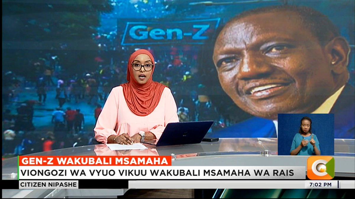Gen Z Wakubali Msamaha: Viongozi wa vyuo vikuu wakubali msamaha wa rais Vijana wanataka suluhu ya maswala yaliyoibuliwa Elachi asema vijana wamekosa mwongozo mwema Kindiki ataka mzozo wa kidiplomasia na majirani usitishwe #CitizenNipashe Jamila Mohamed HSC