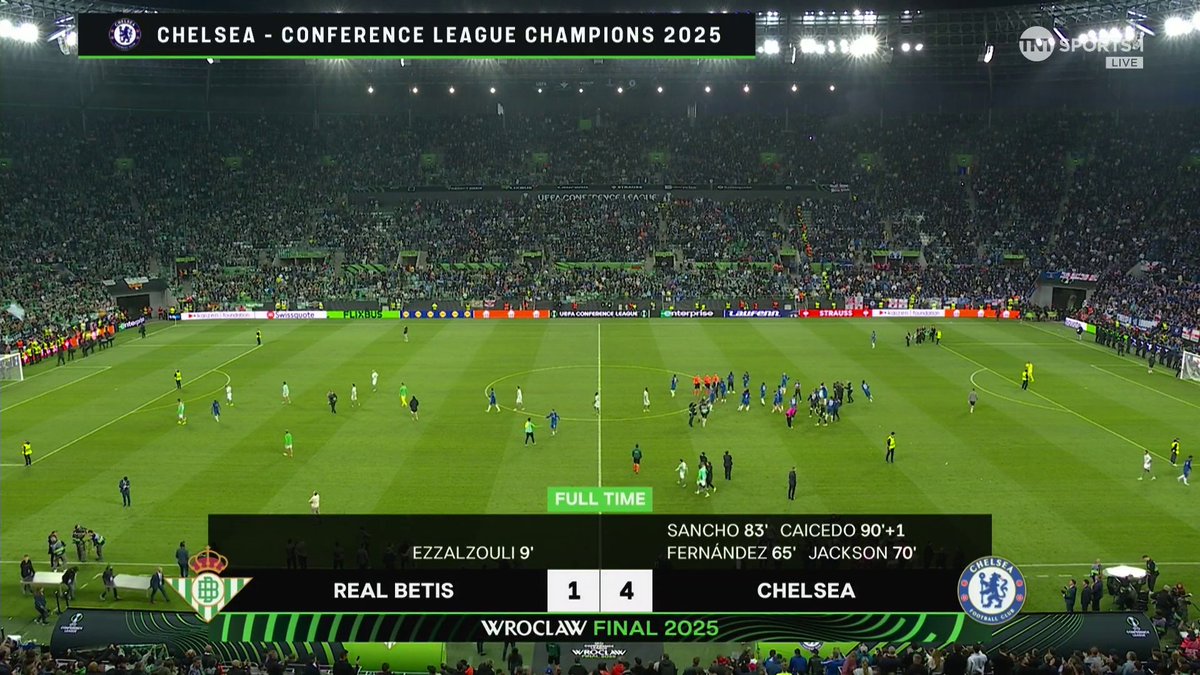 🏆 CHELSEA ARE THE UEFA CONFERENCE LEAGUE WINNERS 🏆 Incredible 2nd half from Chelsea, as they become the 1st team to win the UCL, UEL & UECL trophies with a 4-1 victory! 🤩 📺 TNT Sports & discovery+ UK