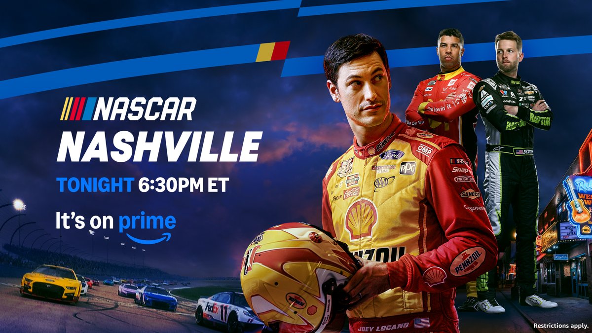 Start your engines! NASCAR on Prime continues tonight at 6:30PM ET from Nashville.