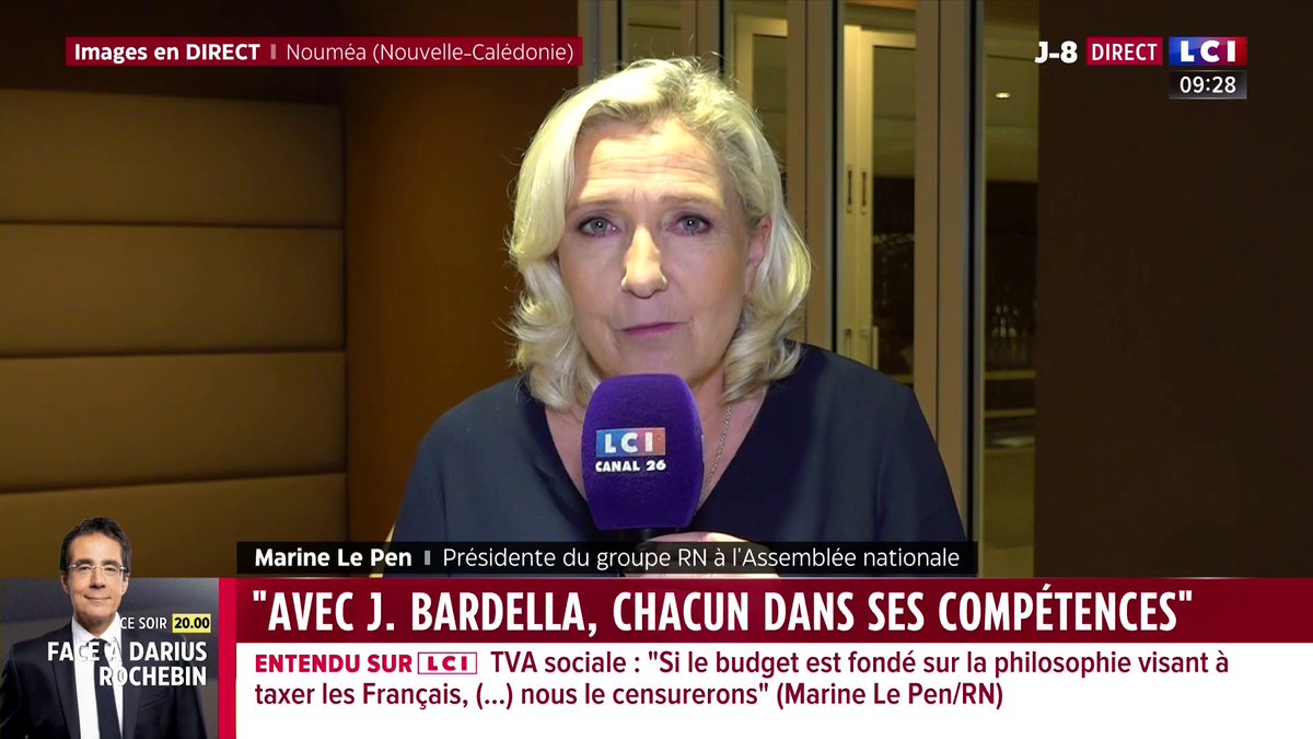 🔴 Marine Le Pen (Marine Le Pen), invitée de Marie Chantrait sur LCI 🗣️ 2027 : "Vous voulez créer un coin entre Jordan Bardella et moi, vous n'y arriverez pas (...) Si je ne peux pas être candidate, évidemment que Jordan Bardella sera candidat à la présidentielle."
