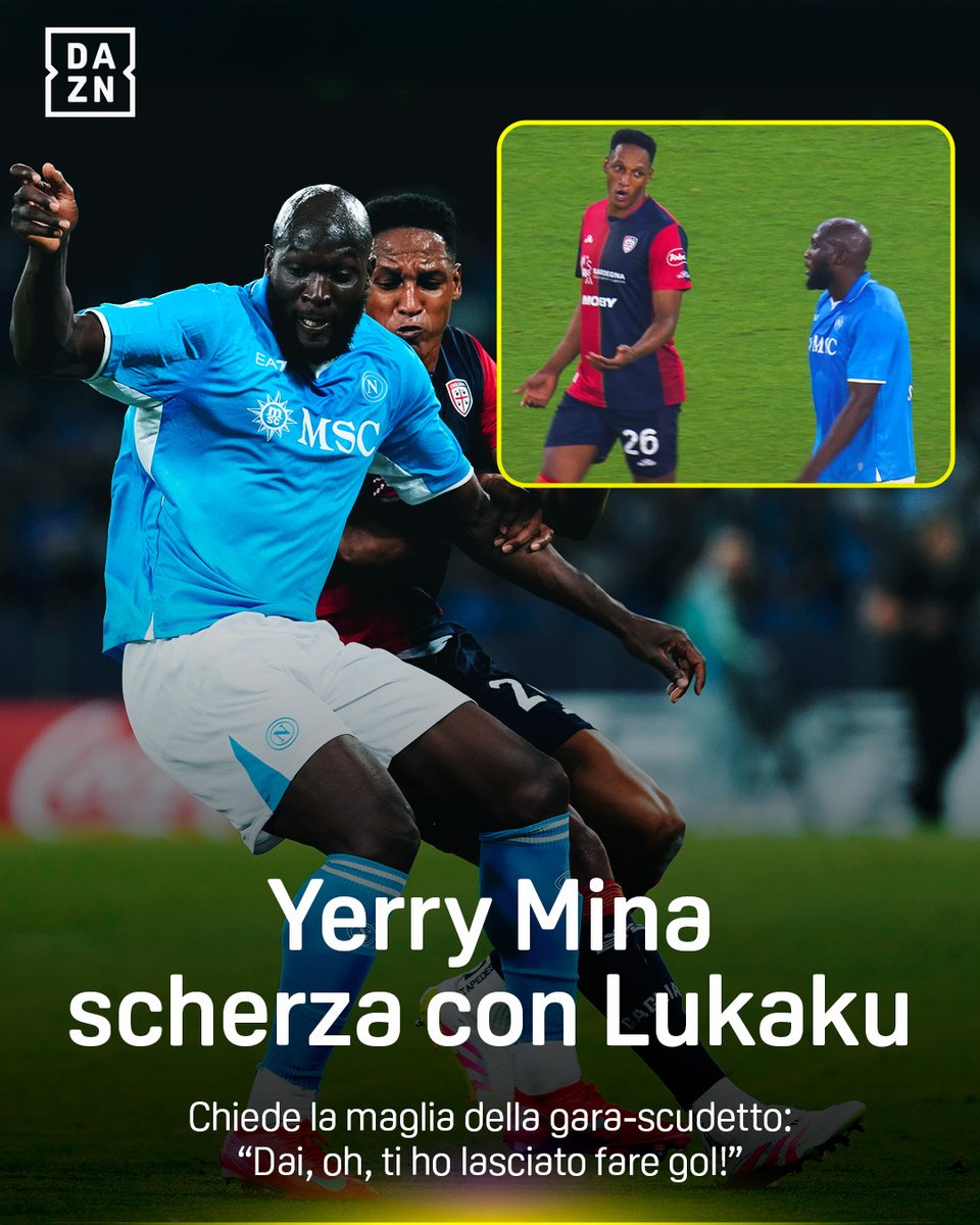 “𝘿𝙖𝙞, 𝙤𝙝, 𝙩𝙞 𝙝𝙤 𝙡𝙖𝙨𝙘𝙞𝙖𝙩𝙤 𝙛𝙖𝙧𝙚 𝙜𝙤𝙡!” 😅 Yerry Mina 𝙨𝙘𝙝𝙚𝙧𝙯𝙖 con Lukaku... per una 𝐦𝐚𝐠𝐥𝐢𝐚-𝐬𝐜𝐮𝐝𝐞𝐭𝐭𝐨 🤏👕 🎤 Davide Bernardi BordoCam #ScudettoNapoli è disponibile ora su #DAZN! 📲 #AG4IN #NapoliCagliari