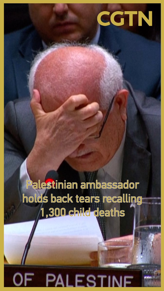 Palestinian ambassador holds back tears recalling 1,300 child deaths