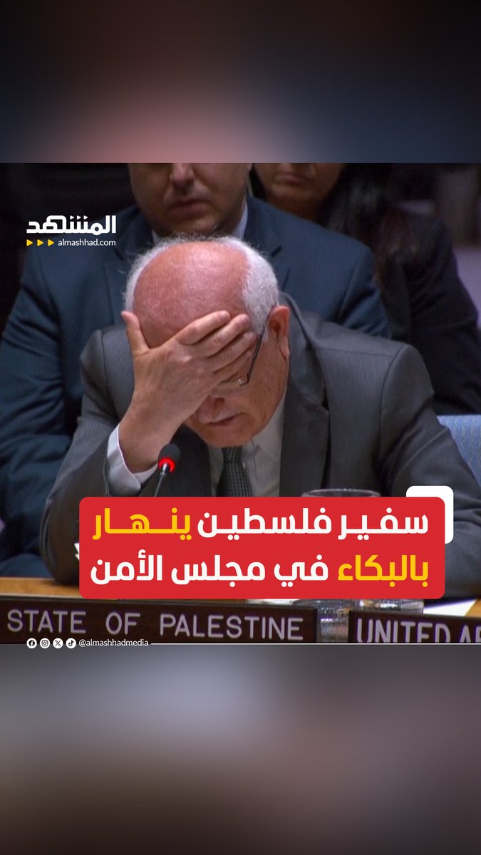 سفير فلسطين لدى الأمم المتحدة ينهار بالبكاء في مجلس الأمن أثناء حديثه عن أطفال غزة.