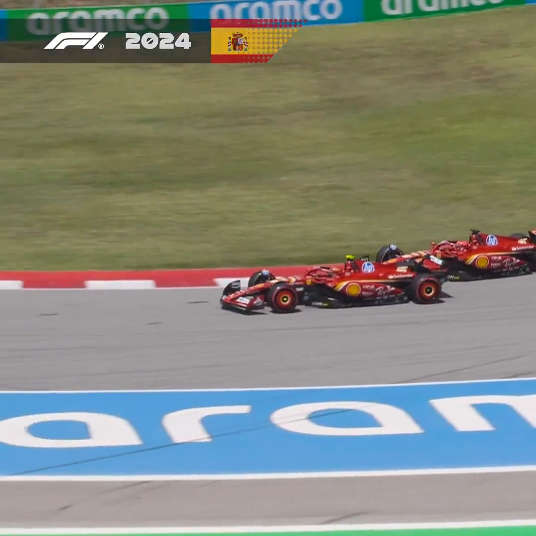The elbows were out 😳 Things were perhaps a little too close between last year's Ferrari pairing of Charles Leclerc and Carlos Sainz at Turn 1 👀 #F1 #SpanishGP