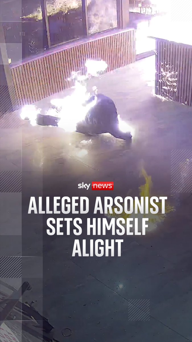 This CCTV captures the moment an alleged arsonist accidentally set himself alight during an attack on a restaurant in Melbourne.