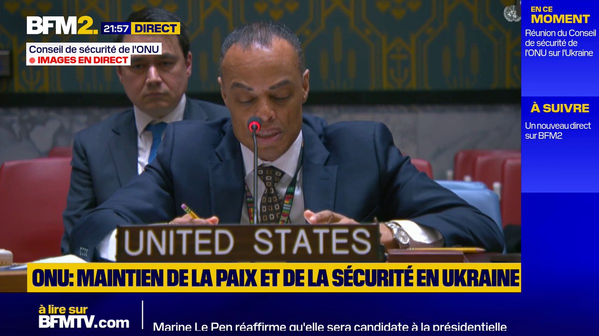 "Si la Russie prend la mauvaise décision de poursuivre cette guerre catastrophique, les États-Unis devront envisager de se retirer des efforts de négociations pour mettre fin à ce conflit" Les États-Unis, au Conseil de sécurité de l'ONU sur le maintien de la paix en Ukraine #BFM2
