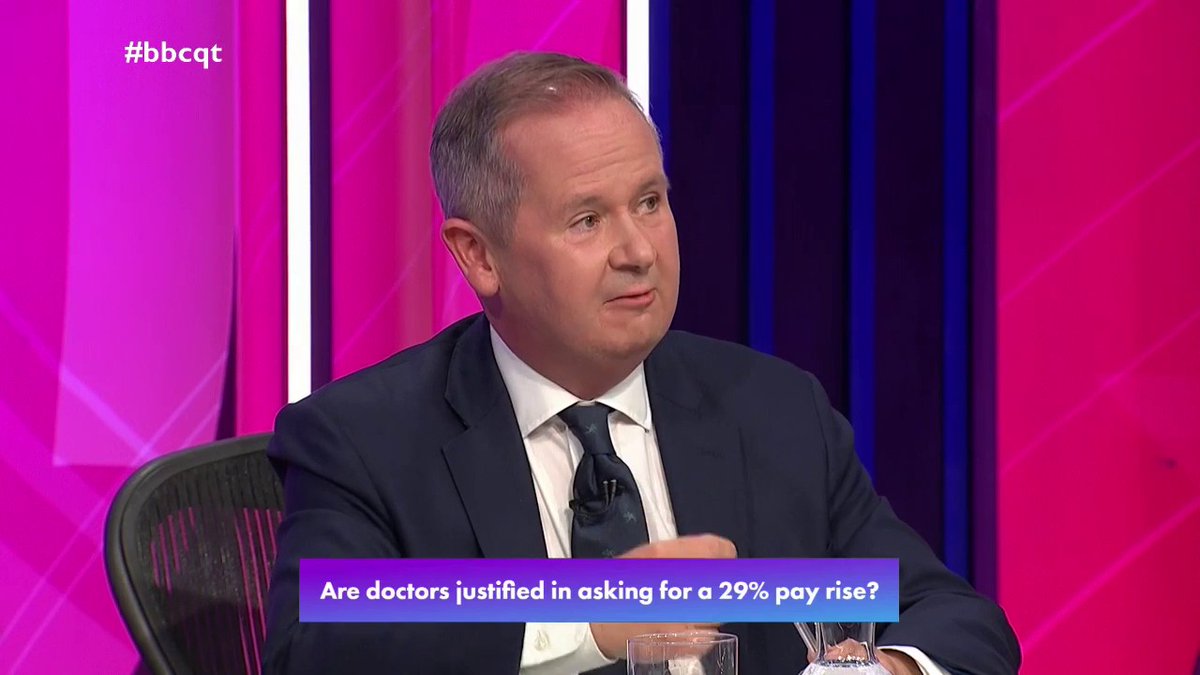 “That level of pay rise… is simply not fair” “They don’t want to pay for anything but they want the same level of service” Conservative David Simmonds and PoliticsJOE’s Ava-Santina Evans debate pay for resident doctors #bbcqt