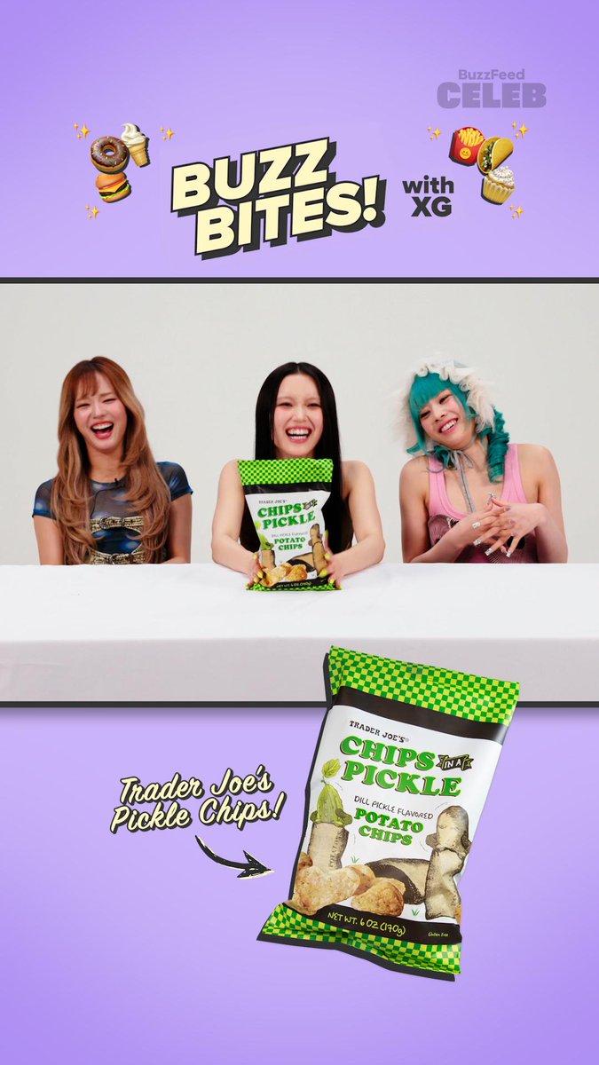 XG tried traderjoes Pickle Chips, and here's how they reacted...🥒👀 Watch them try American foods in a new episode of Buzz Bites here: #XG #TasteTest