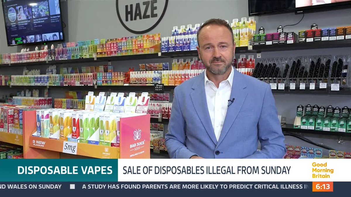 From Sunday the sale of single-use vapes will be banned. The new rules are aimed at reducing plastic waste. Retailers will face fines or even a prison sentences if found to be flouting the law. Jonathan Swain reports.