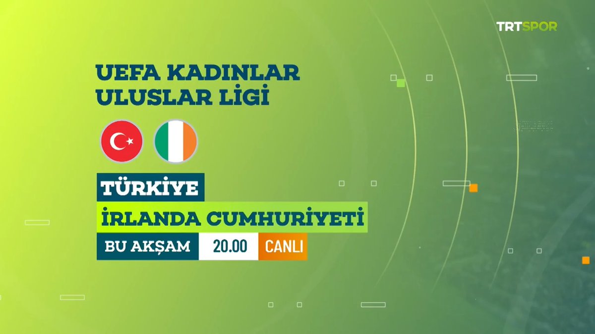 🇹🇷 A Milli Kadın Futbol Takımımız, İrlanda Cumhuriyeti ile karşı karşıya geliyor 👇 UEFA Uluslar B Ligi 2. Grup 5. Maç 🇹🇷Türkiye 🆚 İrlanda Cumhuriyeti 🇮🇪 🏟️Esenler Erok Stadı ⌚20.00 📺 TRT Spor