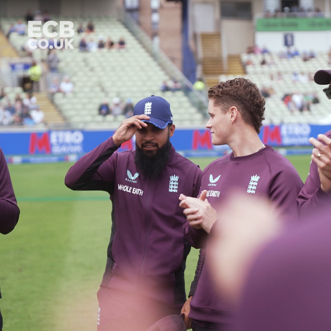 "You're the most irreplaceable member of this white-ball team." Jos Buttler presents Adil Rashid with his 150th ODI cap 🧢 Congrats, Dilly! 👏
