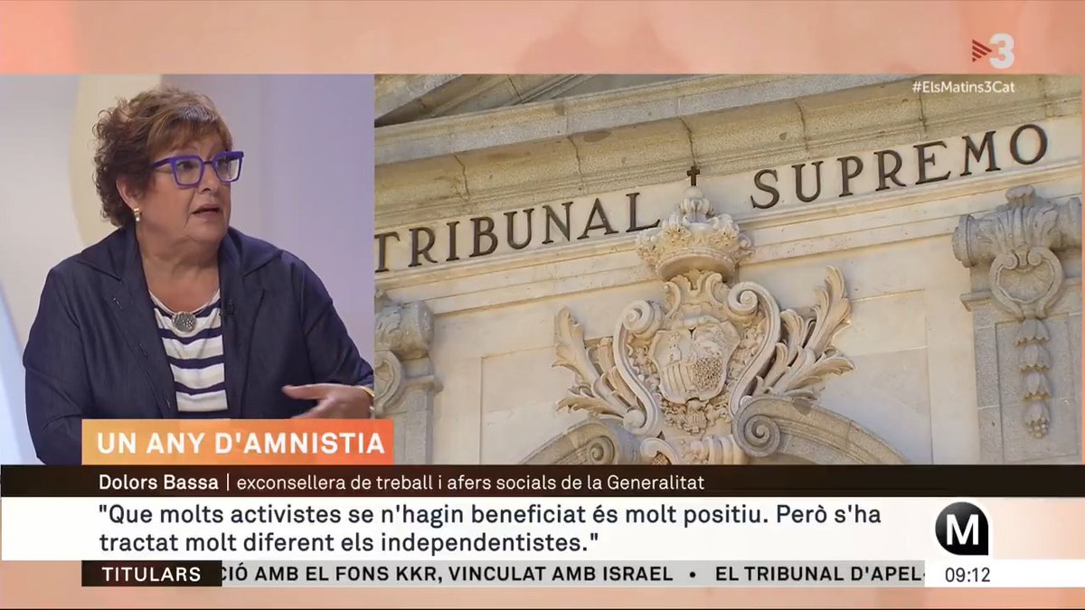🔴 "En les negociacions de l'amnistia molta gent s'hi va deixar la pell i, si no ha sortit bé, és culpa dels jutges" Dolors Bassa (Dolors Bassa), exconsellera de Treball i Afers Socials #ElsMatins3Cat ▶