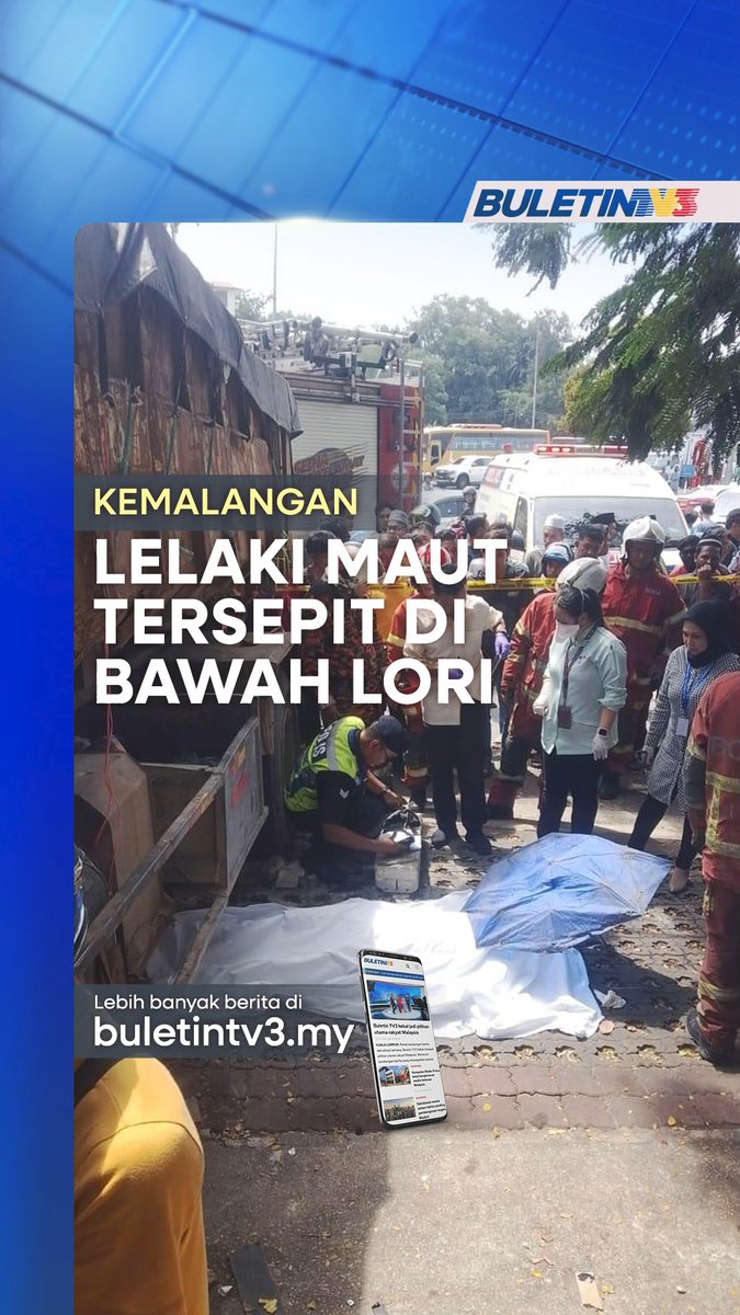 Seorang lelaki maut akibat tersepit di bawah lori yang melanggar sebuah motosikal sebelum merempuh sebuah gerai dan pagar masjid dalam kejadian Masjid Bandar Baru, Sungai Buloh. #BuletinTV3 #TersepitBawahLori #RempuhGerai #KemalanganMaut