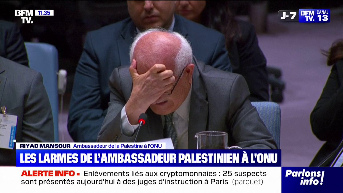 💬 "C'est insupportable" Les larmes de l'ambassadeur de la Palestine à l'ONU en décrivant la mort des enfants à Gaza