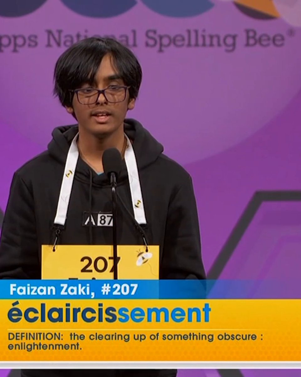 13-year-old Faizan Zaki from Allen, Texas spelled the word 'eclaircissement' to win the 2025 Scripps National Spelling Bee 🔥 He didn't even need to ask a question before spelling it correctly 😤 (🎥 ION, Scripps National Spelling Bee)